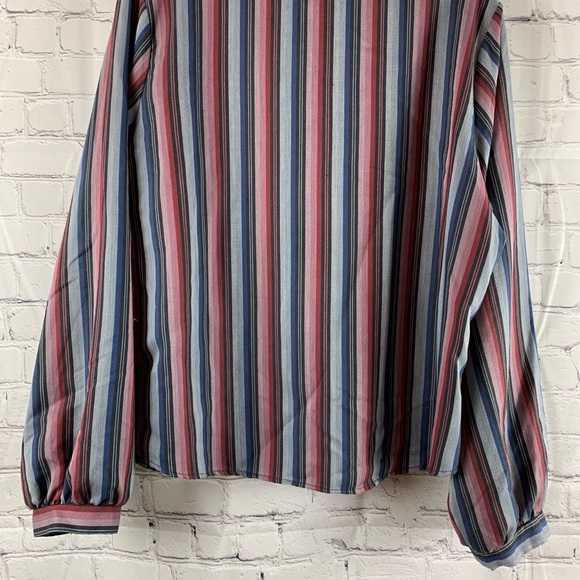 VINTAGE MLM Blouse Cute Southern Striped Blue & Pink Ruffle Collar - Picture 6 of 6